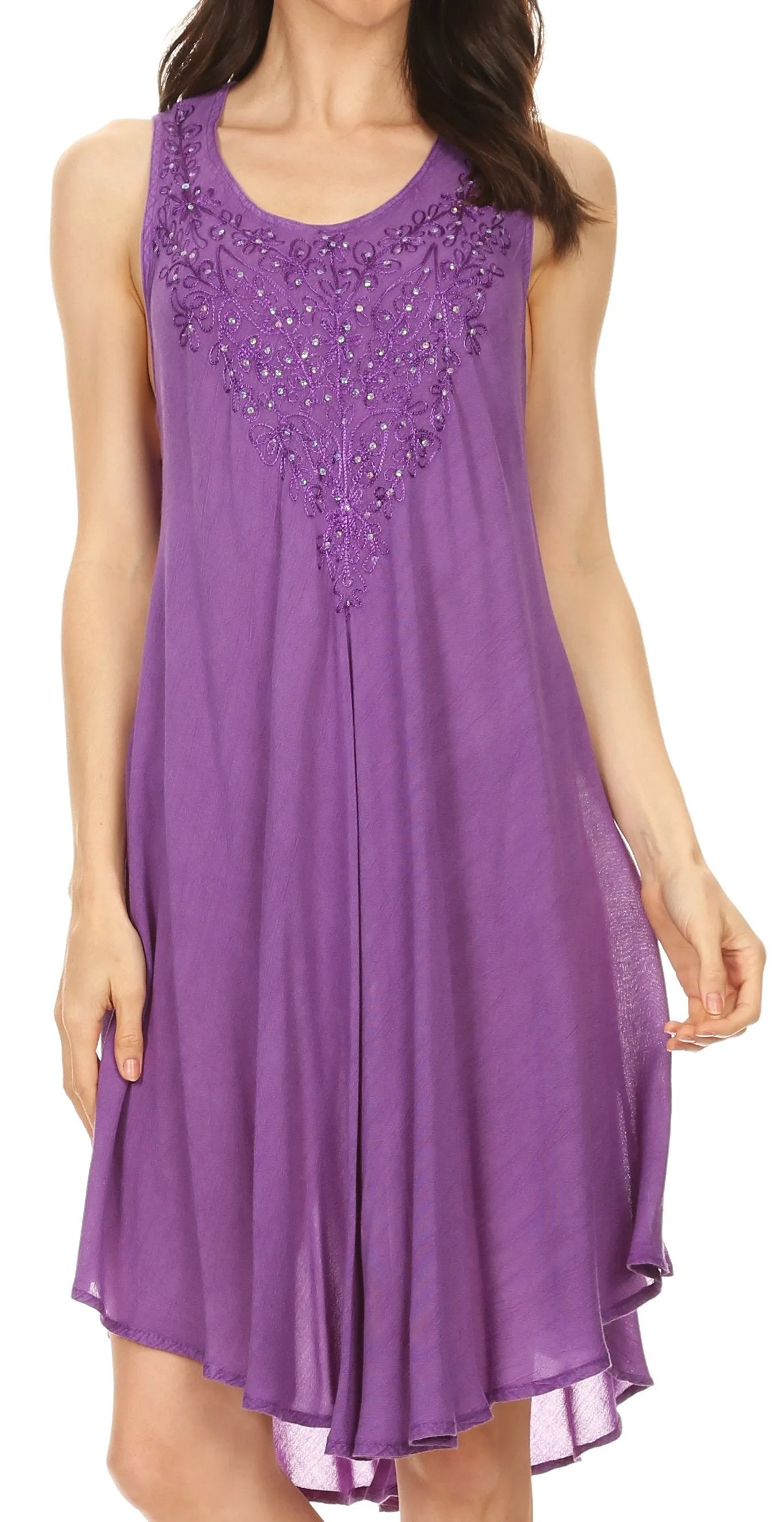 Sakkas Vilaya Short Sleeveless Embroidered Sequin Tank Top Caftan Dress / Cover Up