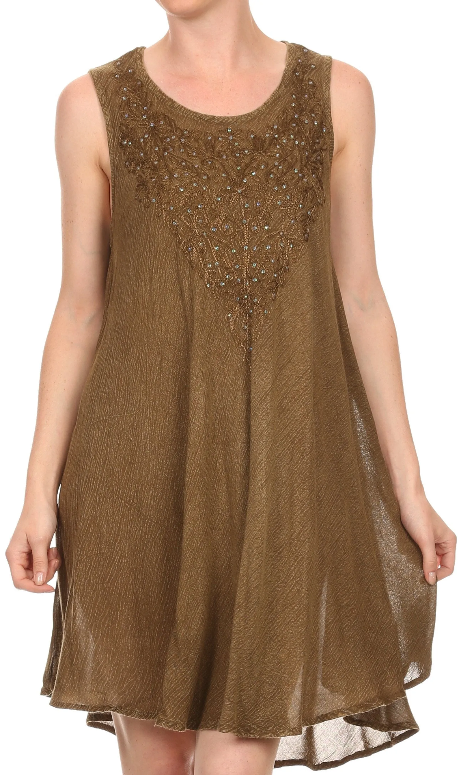 Sakkas Vilaya Short Sleeveless Embroidered Sequin Tank Top Caftan Dress / Cover Up