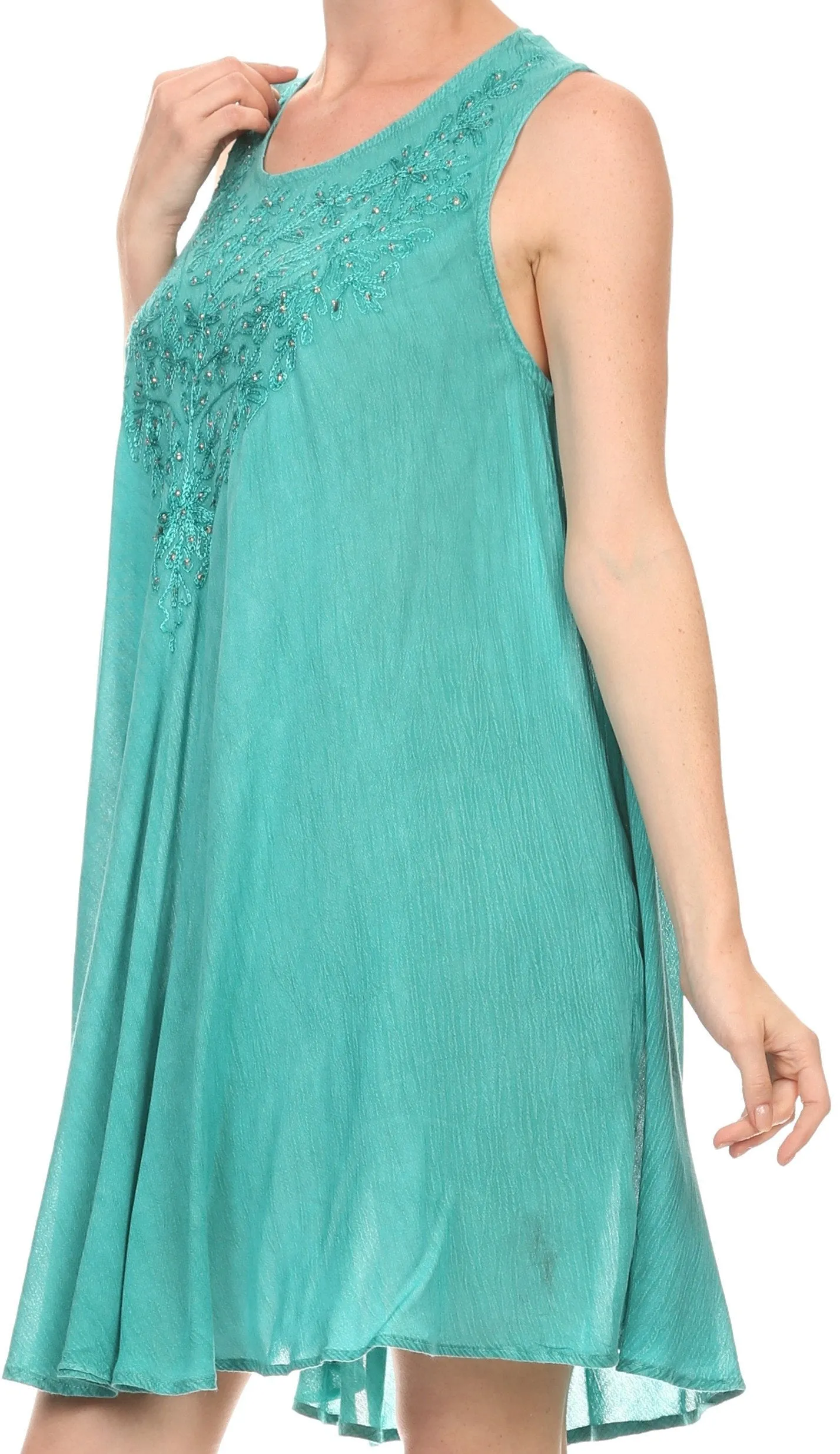 Sakkas Vilaya Short Sleeveless Embroidered Sequin Tank Top Caftan Dress / Cover Up