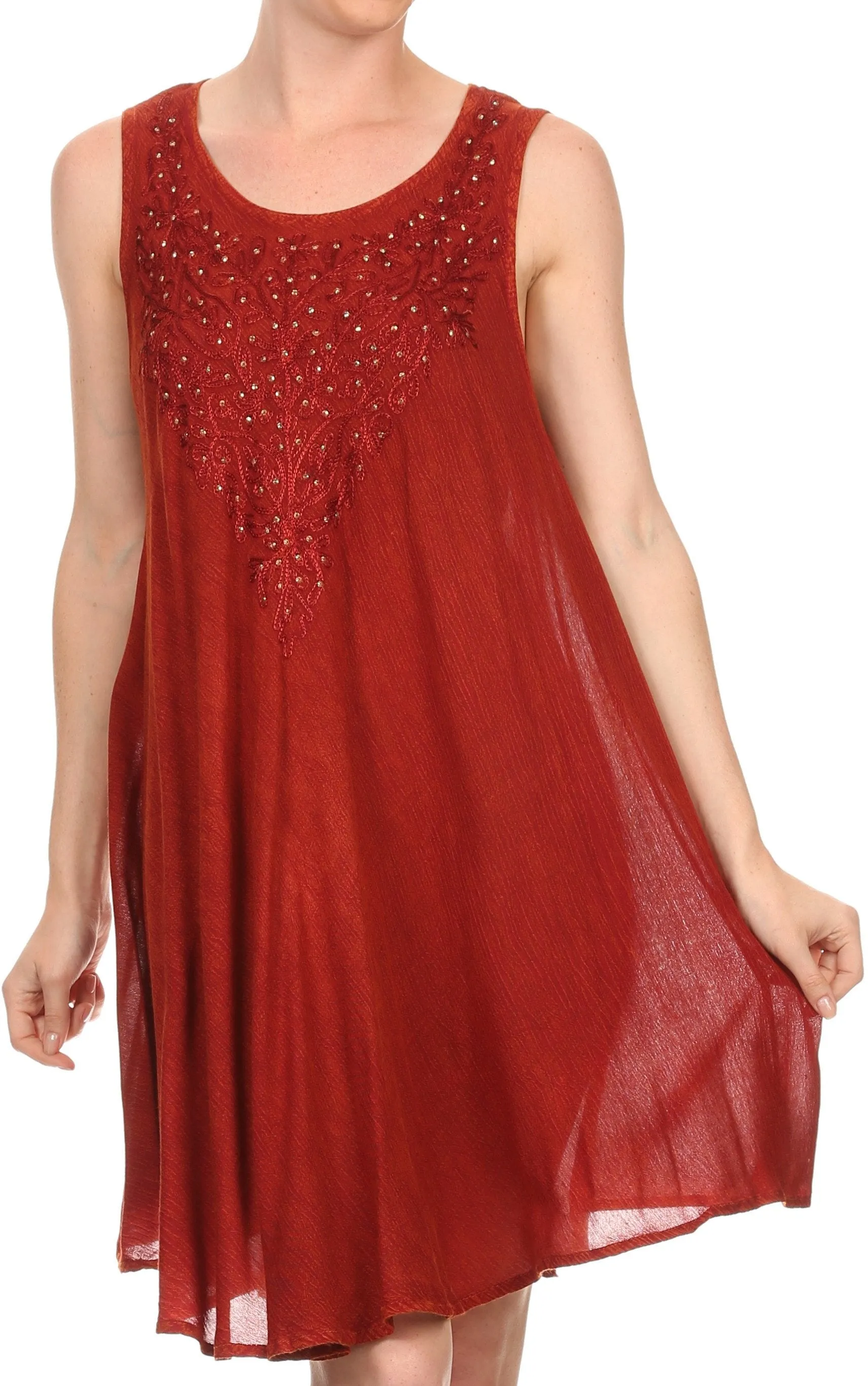 Sakkas Vilaya Short Sleeveless Embroidered Sequin Tank Top Caftan Dress / Cover Up