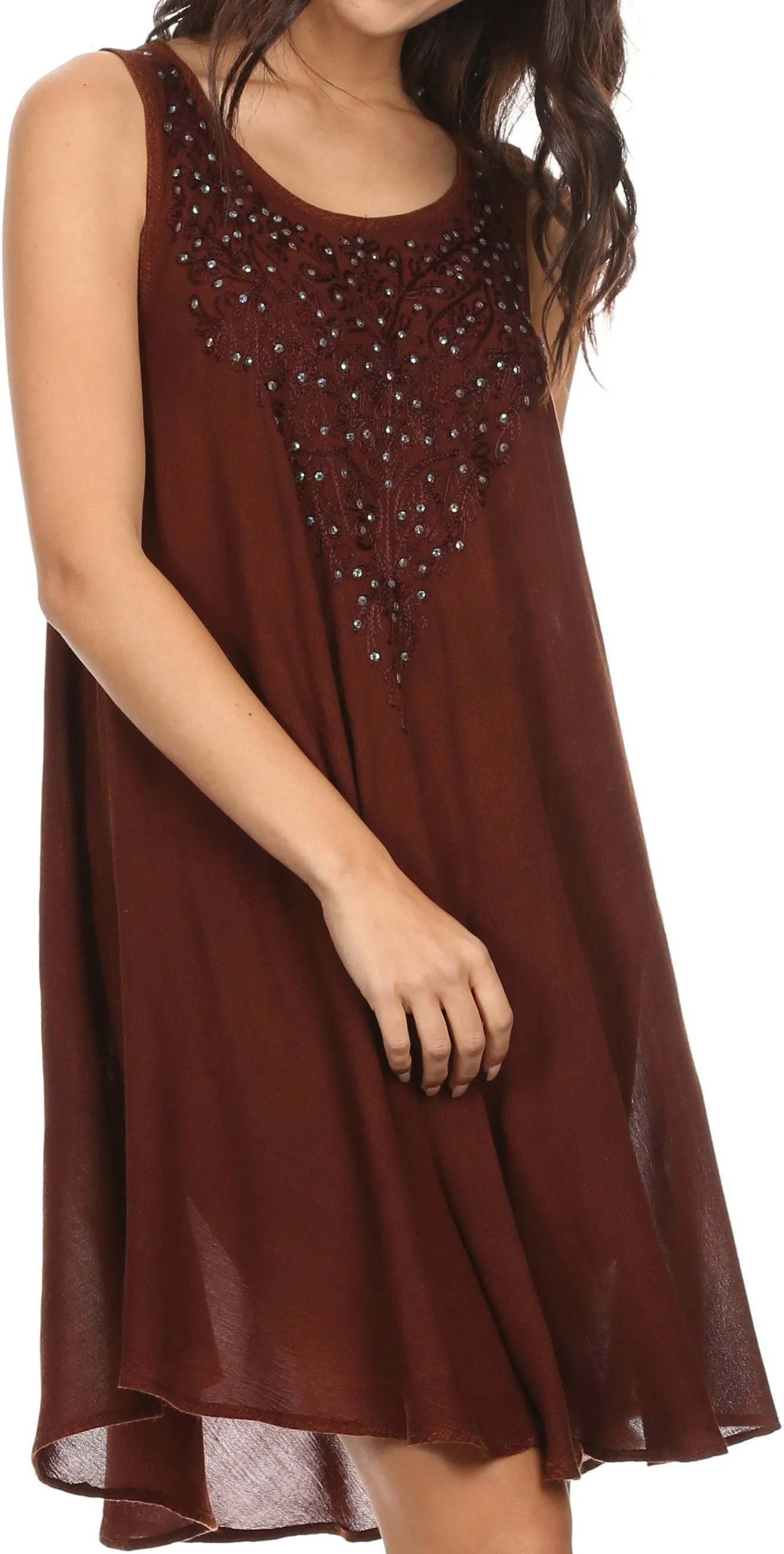 Sakkas Vilaya Short Sleeveless Embroidered Sequin Tank Top Caftan Dress / Cover Up