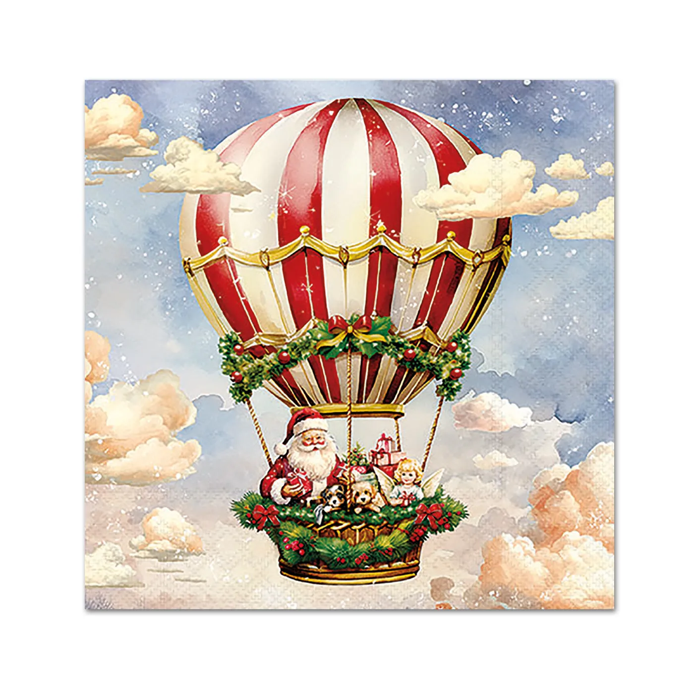 Santa's Hot Air Balloon Paper Beverage Napkins