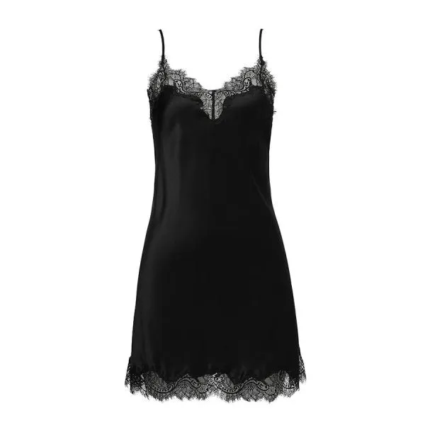 Scarlett Silk Chemise with Lace Edge Black