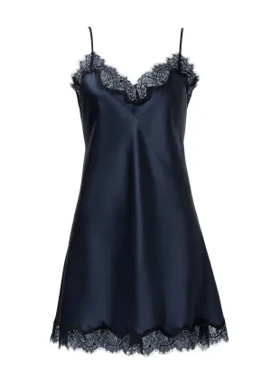 Scarlett Silk Chemise with Lace Edge Navy