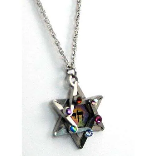 Seeka Dimensional Star of David and Chai Necklace with Multi-Color Crystals