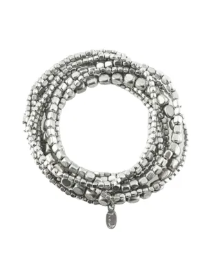 Silver Layers Beaded Bracelet With Accent Charm