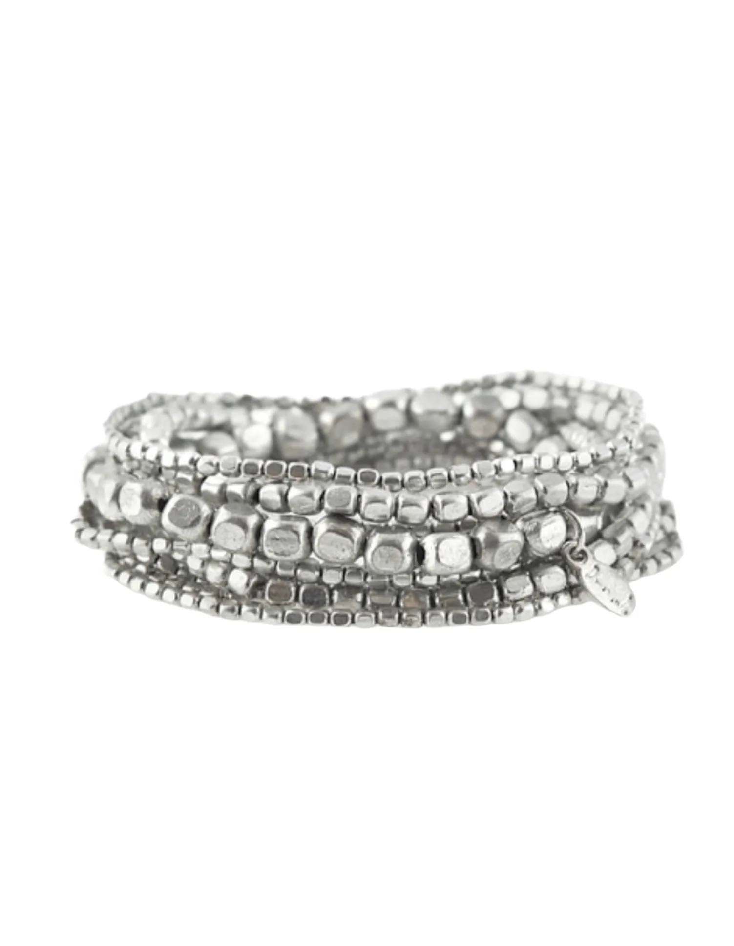 Silver Layers Beaded Bracelet With Accent Charm