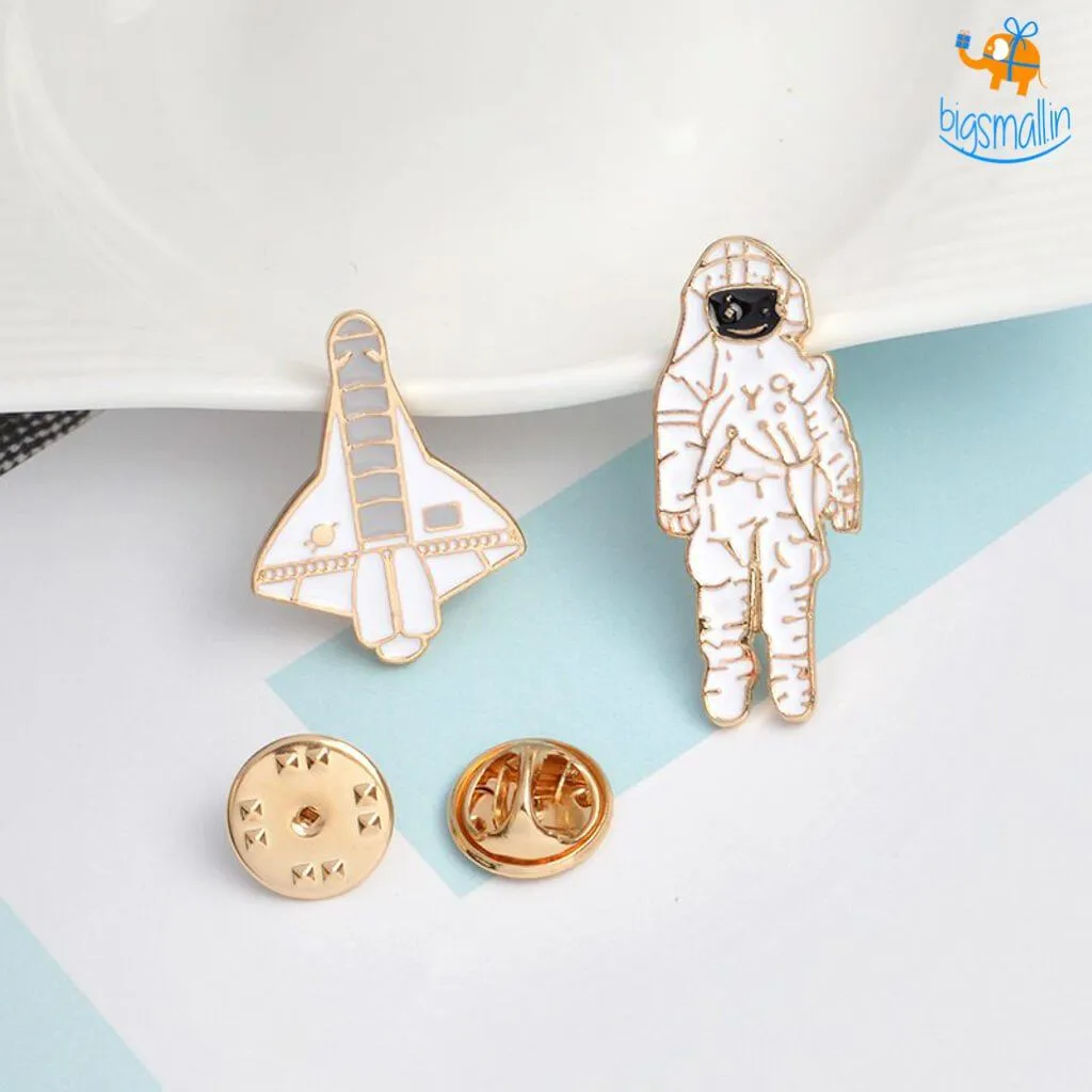 Spaceman Metallic Lapel Pins - Set of 2