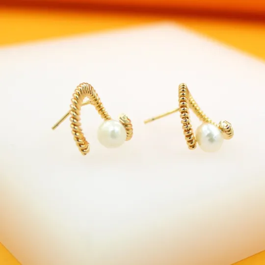 Spiral Pearl Hoop Earrings