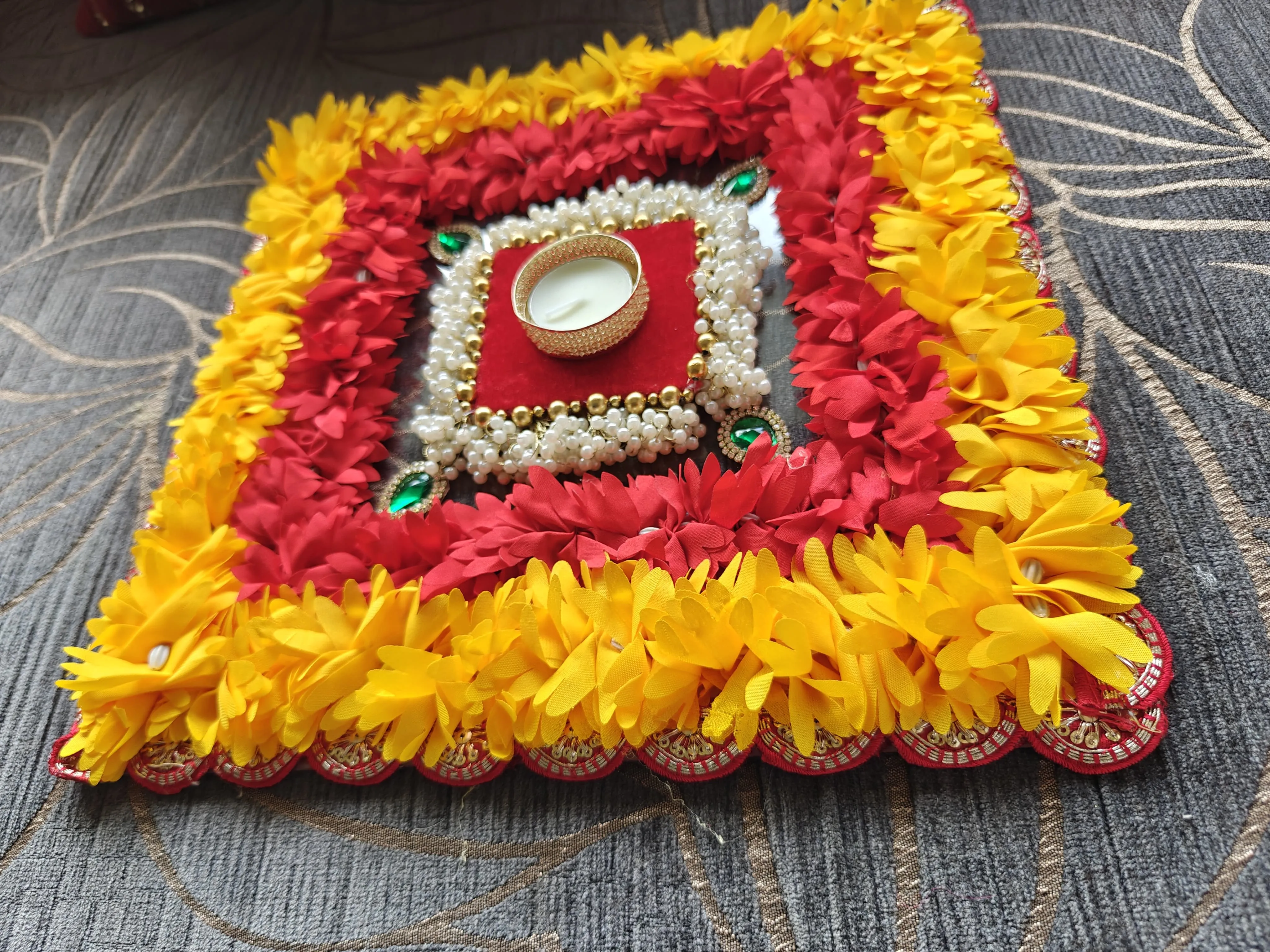 Square Pearl Red Rangoli Set - Accessory