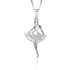 Sterling silver cute dancing ballerina necklace