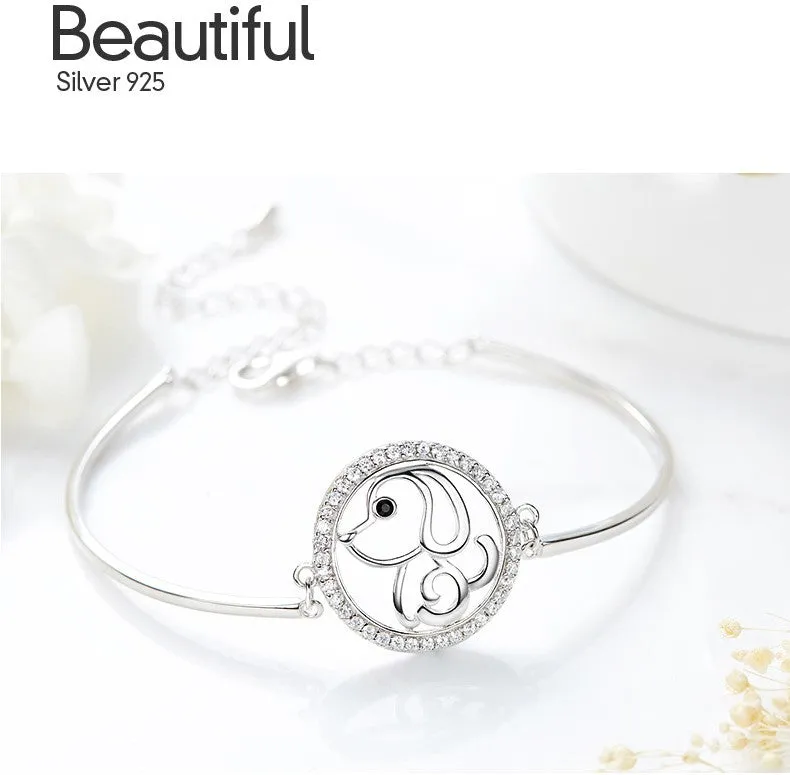 Sterling silver cute little dog bracelet