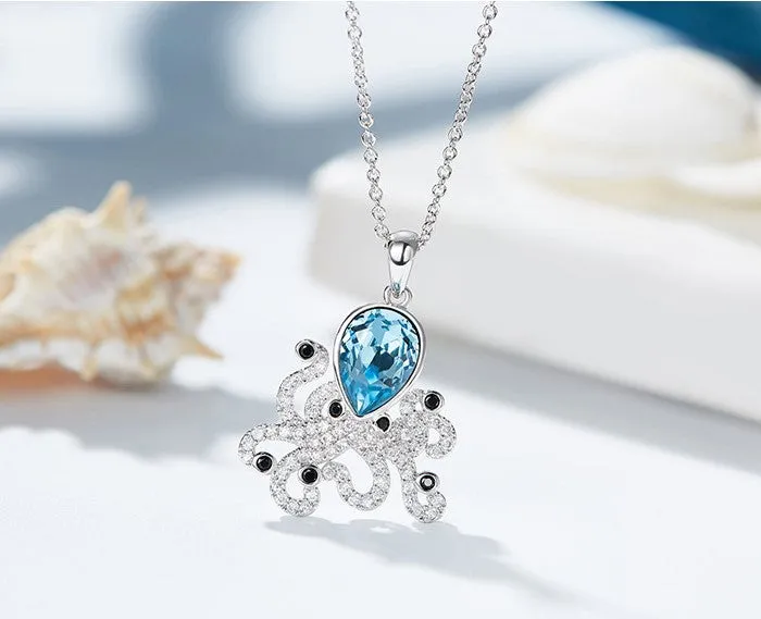 The blue topaz octopus necklace