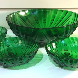 Vintage Anchor Hocking Forest Green Glass Bowl Set