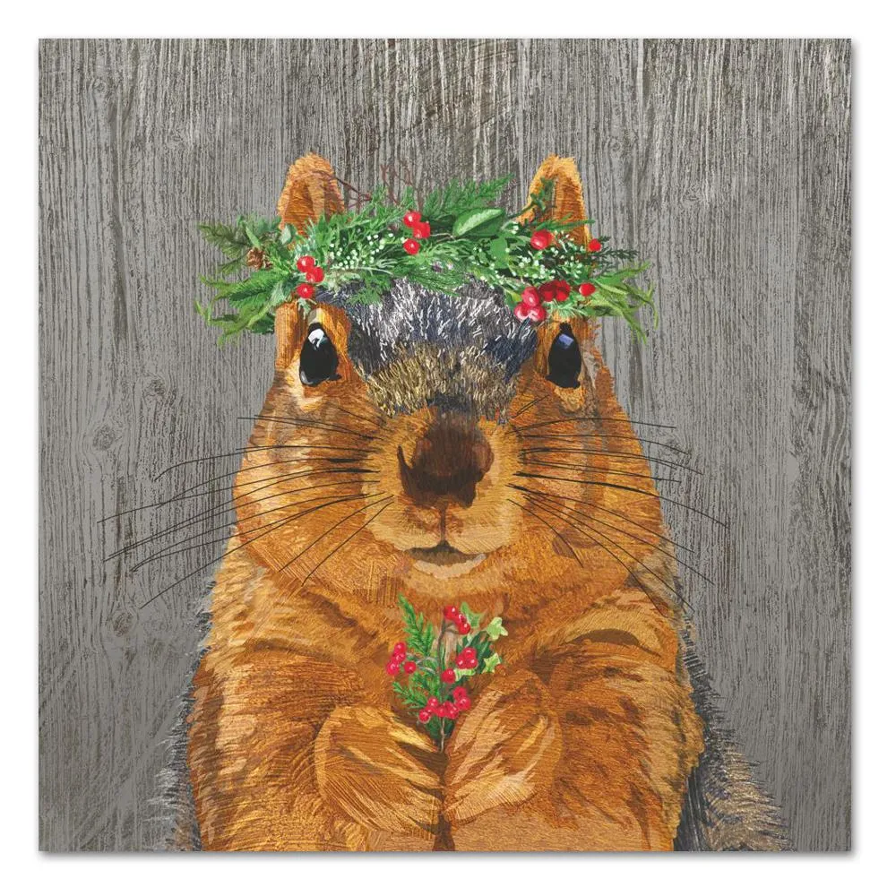 Winter Berry Squirrel Paper Luncheon Napkins