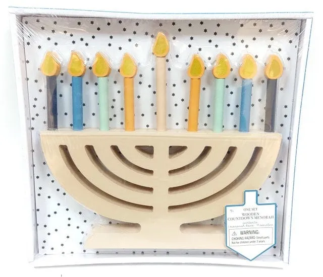 Wooden Colorful Countdown Menorah 9x9"